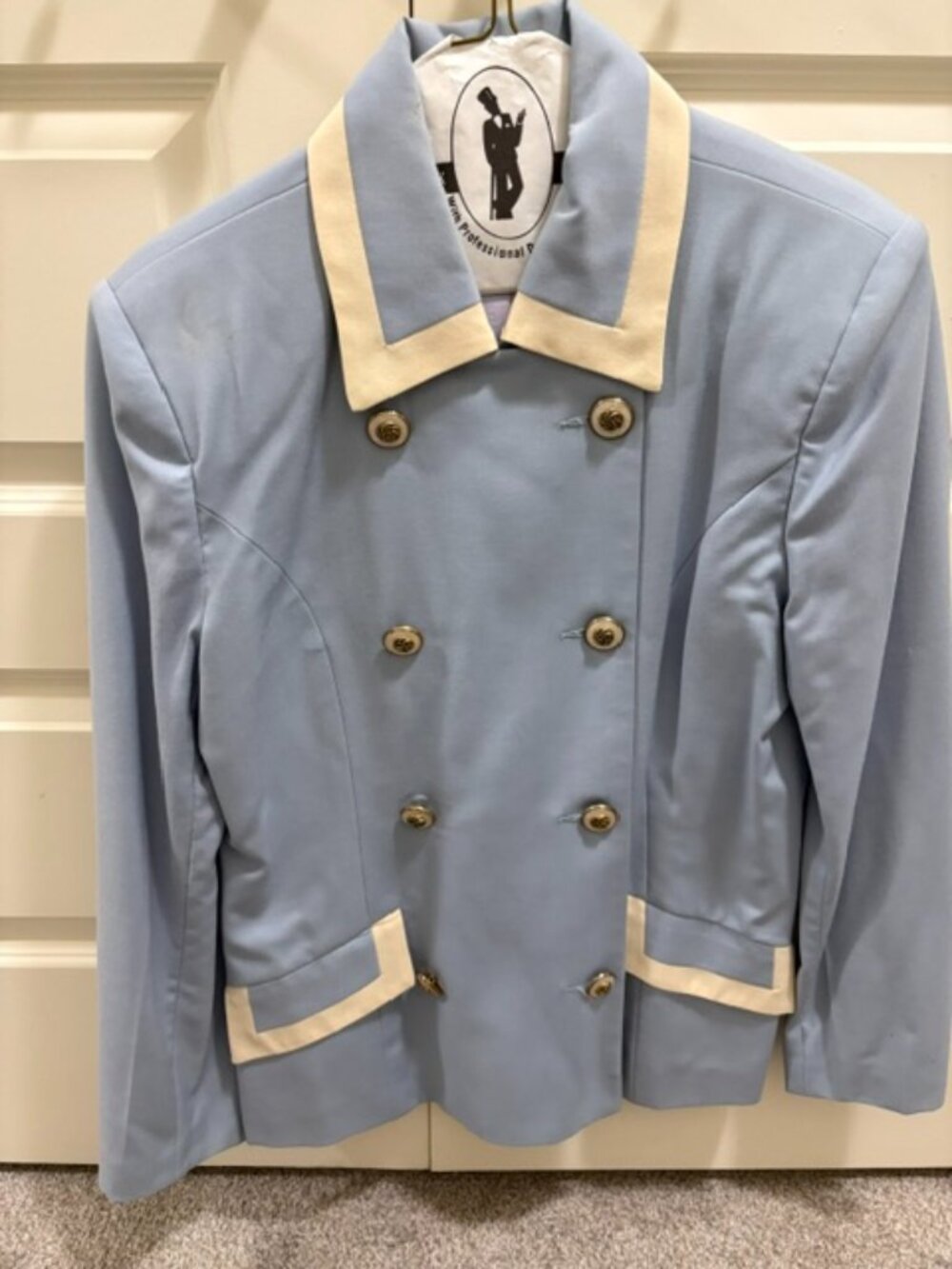 Classic Light Blue and Cream Wool Jacket and Skirt